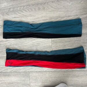 Teal and Red Wear Moi Leg Warmers
